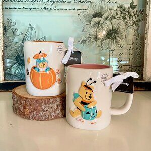 NEW WITH TAGS Rae Dunn Disney Halloween Winnie the Pooh & Eeyore - Set of 2 Mugs
